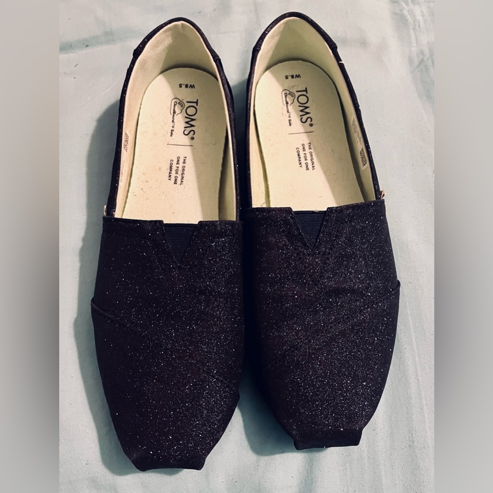 TOMS Women's Black Sparkle Classics Slip-On Shoes
